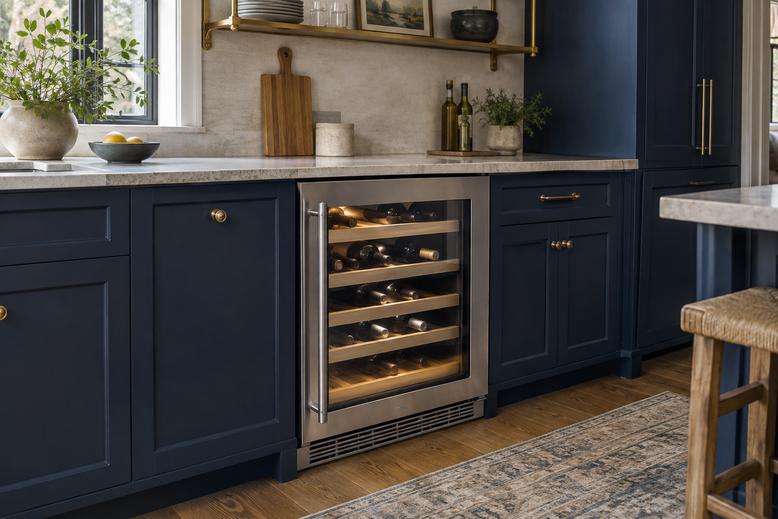 Illustrative Thermador wine cooler in a residential kitchen — AI image for Sub-Zero Repair New Castle