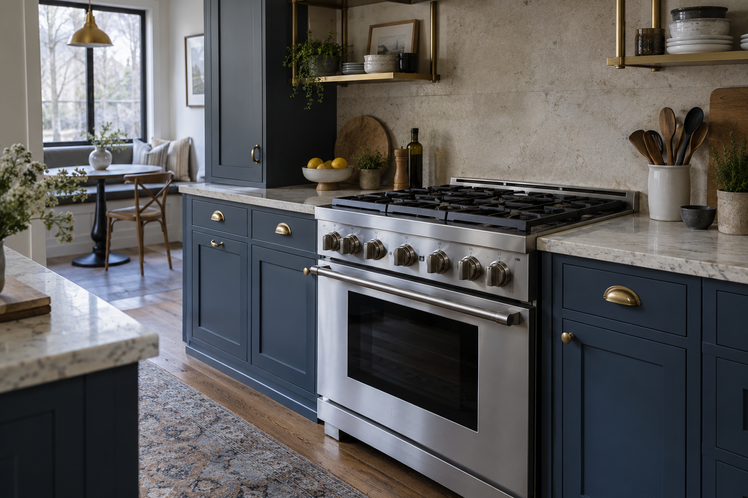 Illustrative Wolf range in a residential kitchen — AI image for Sub-Zero Repair New Castle