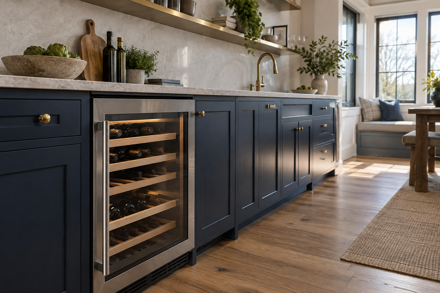 Illustrative Thermador wine cooler in a residential kitchen — AI image for Sub-Zero Repair New Castle