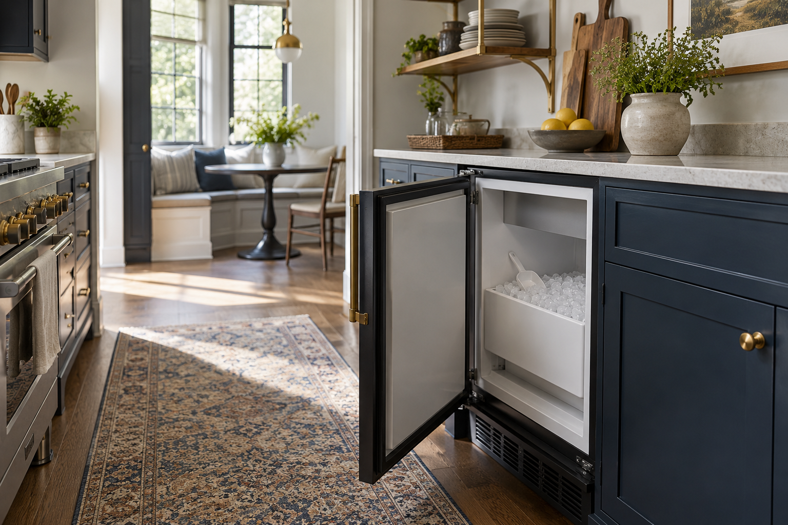 Illustrative Sub-Zero ice maker in a residential kitchen — AI image for Sub-Zero Repair New Castle