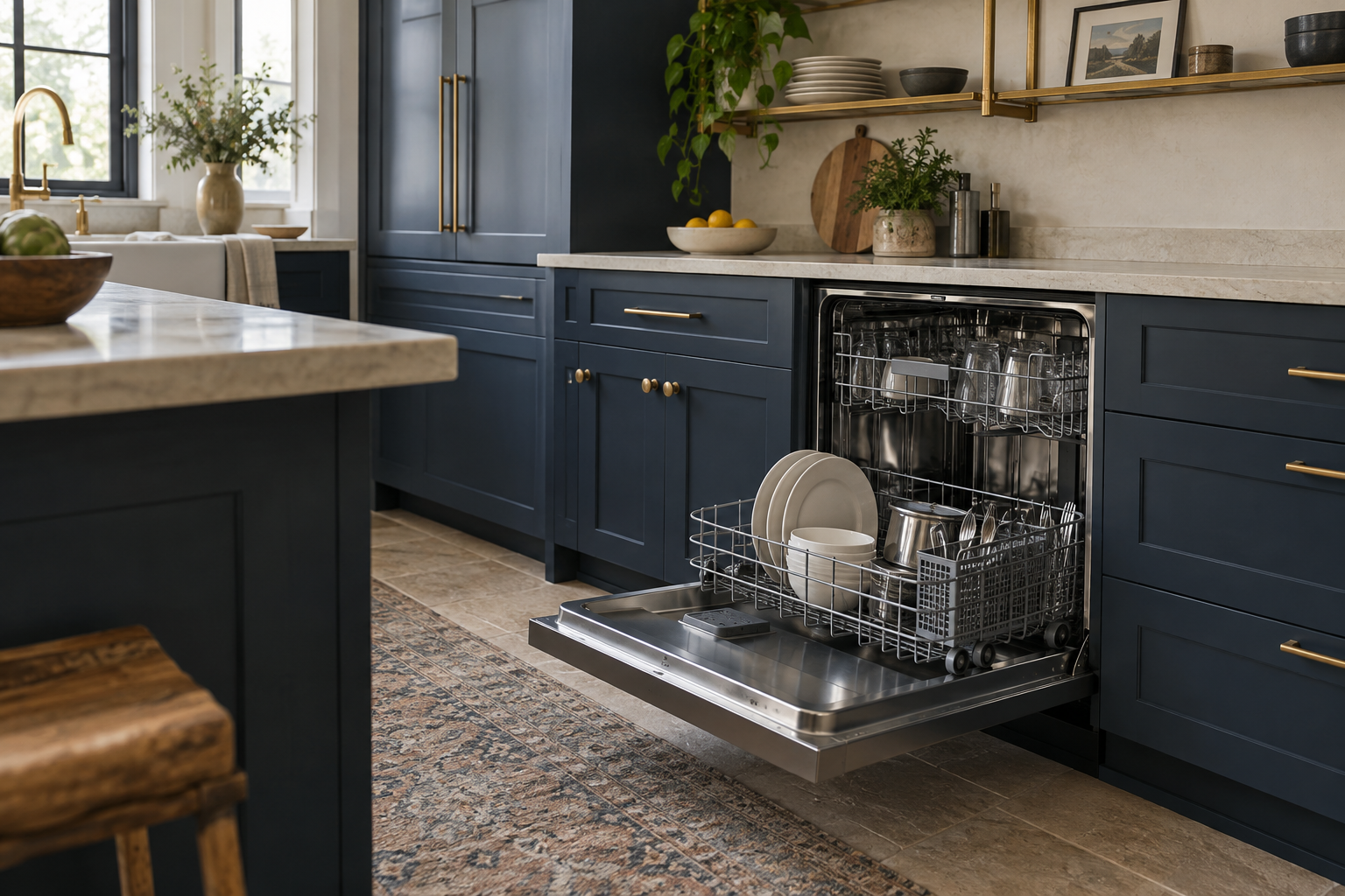 Illustrative Monogram dishwasher in a residential kitchen — AI image for Sub-Zero Repair New Castle